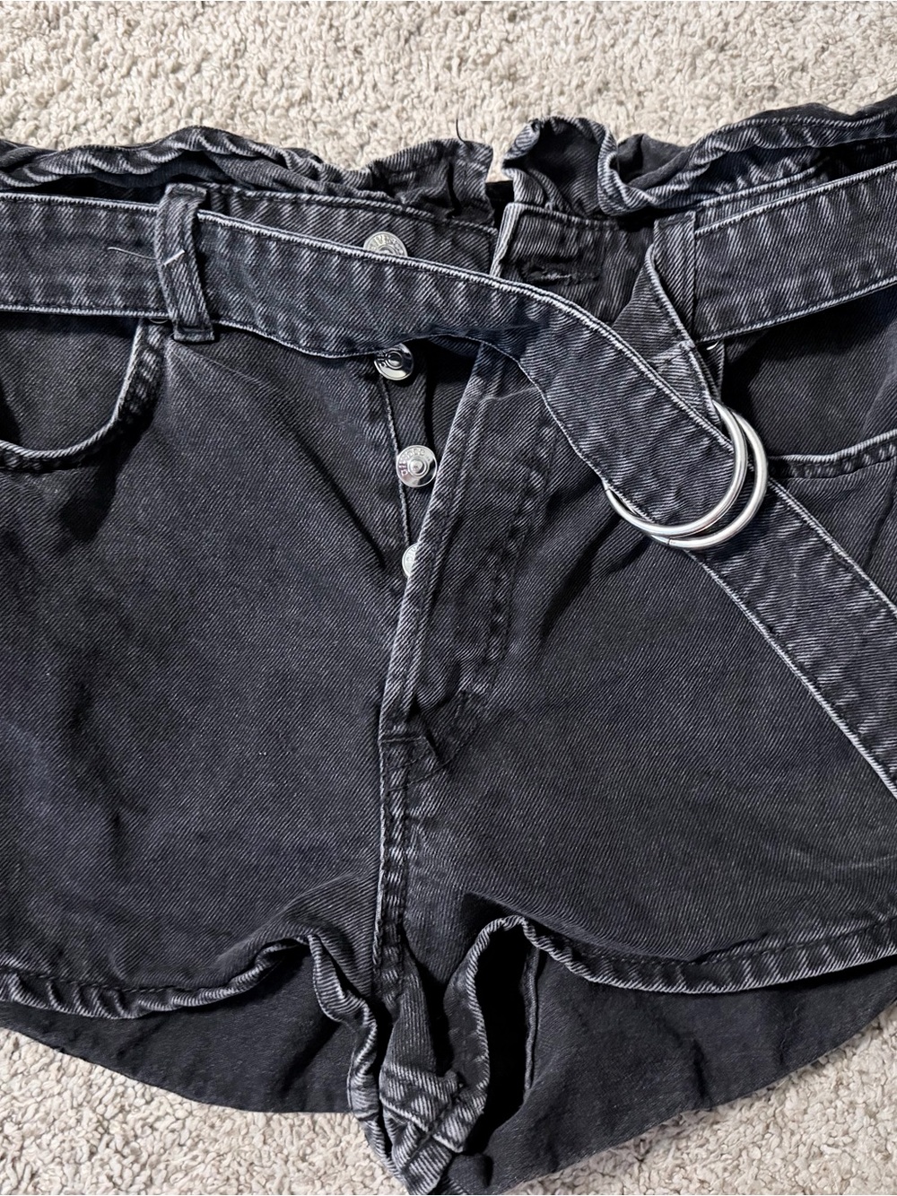 Divided High Waist Black Paperbag Denim Shorts with Belt